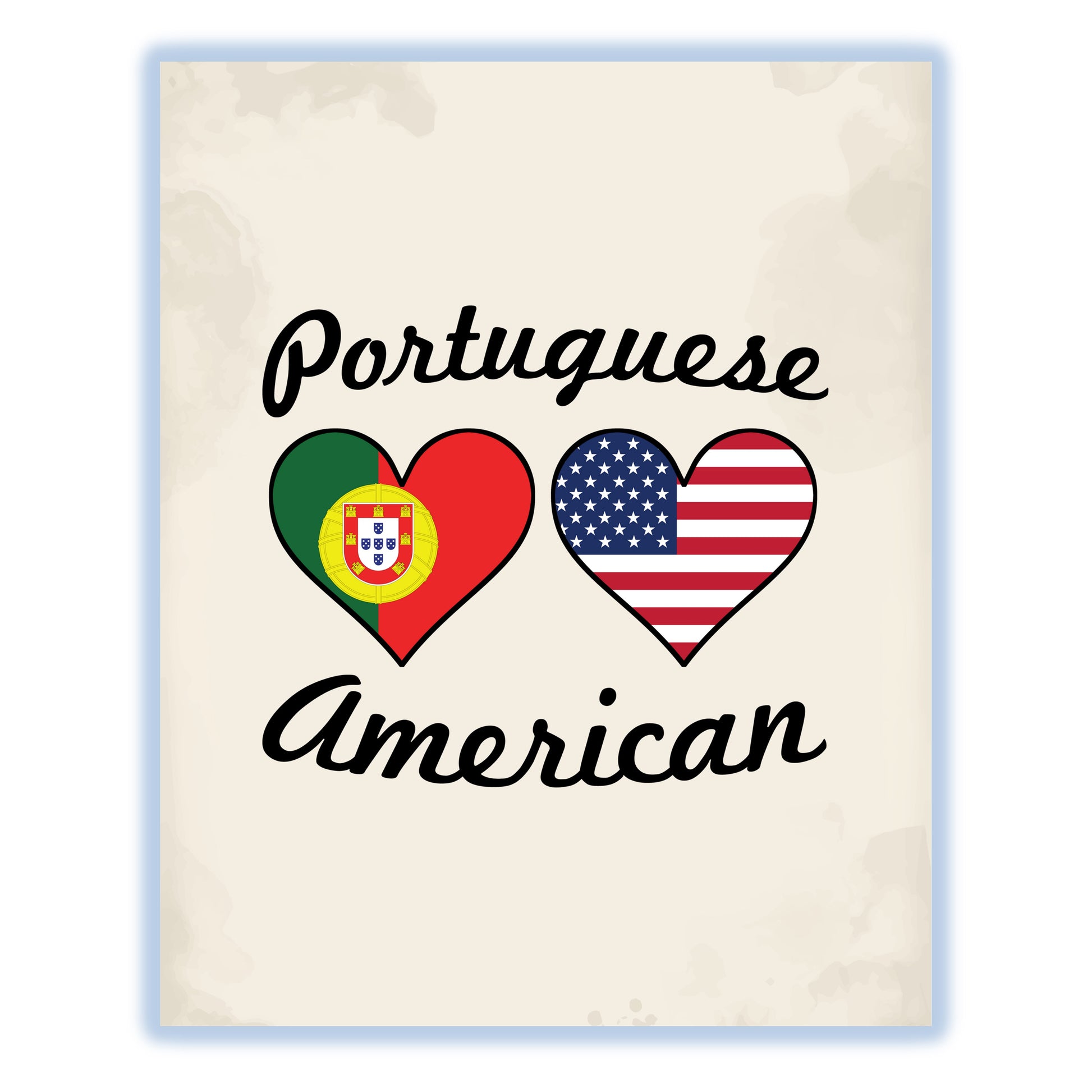 Portuguese American Flag Hearts 8"x10" Wall Art Print