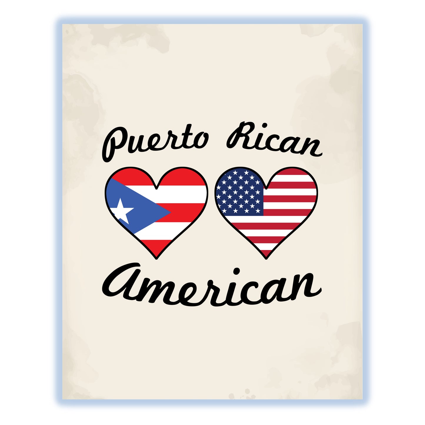 Puerto Rican American Flag Hearts 8"x10" Wall Art Print