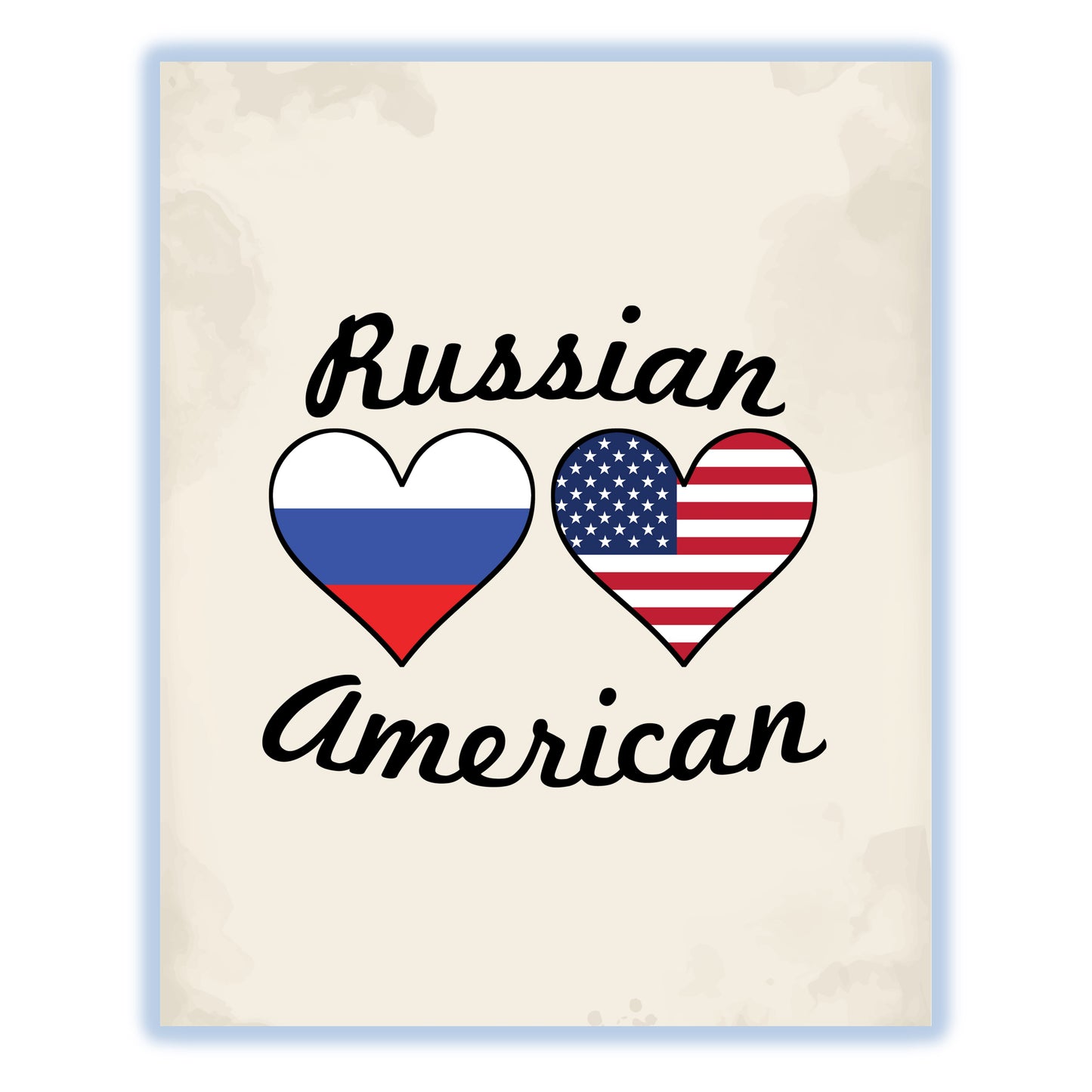 Russian American Flag Hearts 8"x10" Wall Art Print
