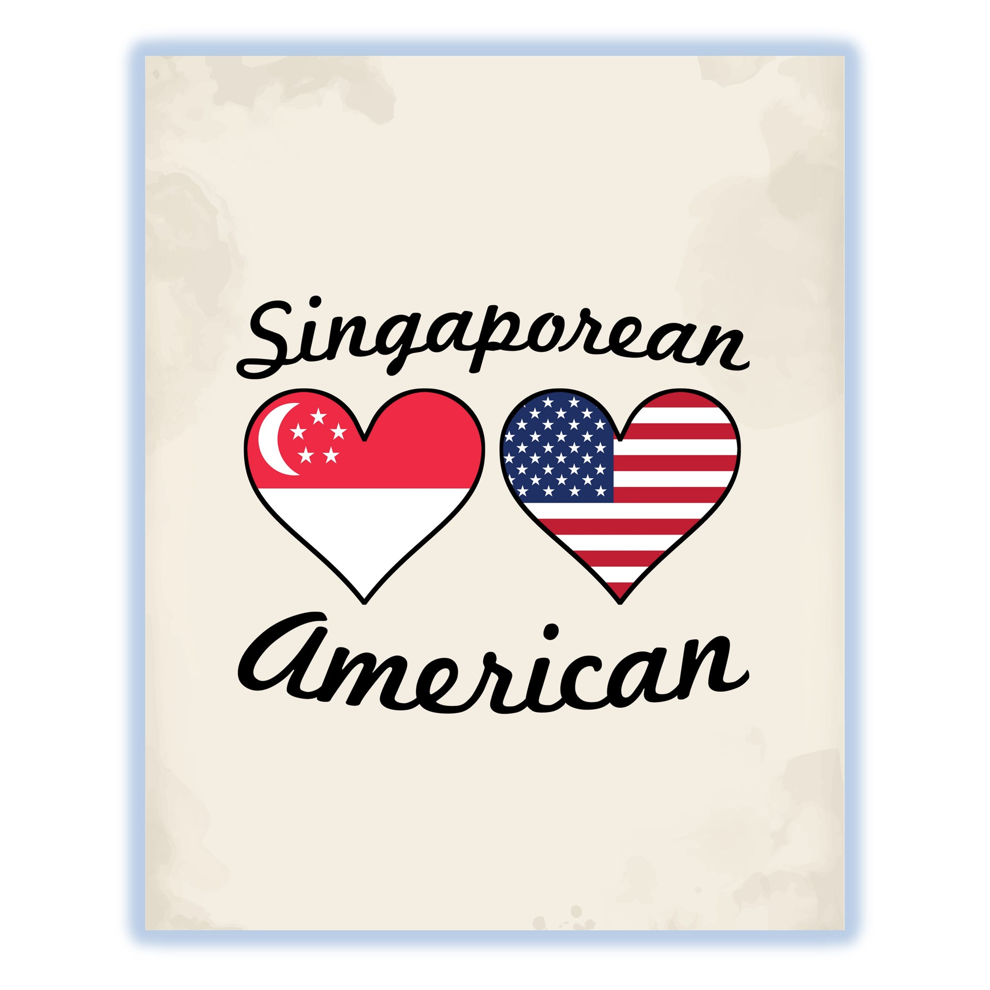 Singaporean American Flag Hearts 8"x10" Wall Art Print