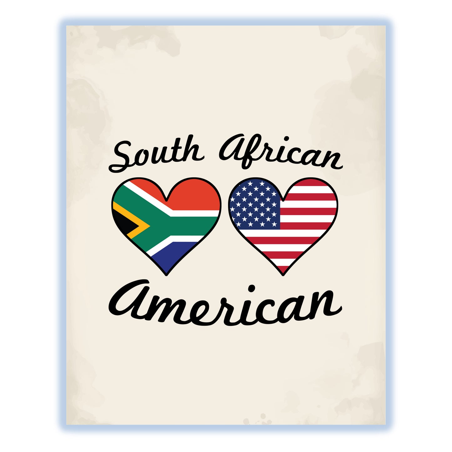 South African American Flag Hearts 8"x10" Wall Art Print