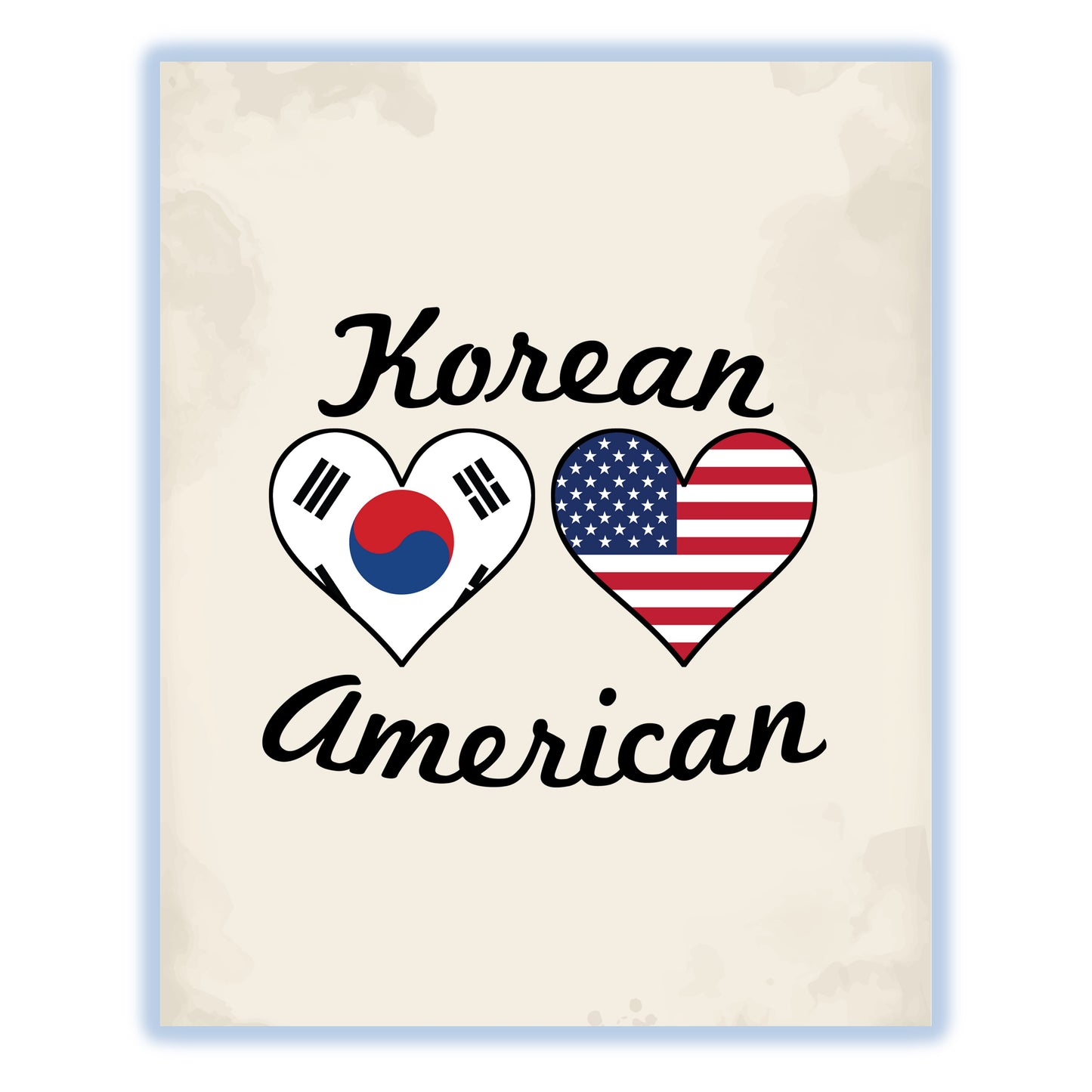 Korean American Flag Hearts 8"x10" Wall Art Print