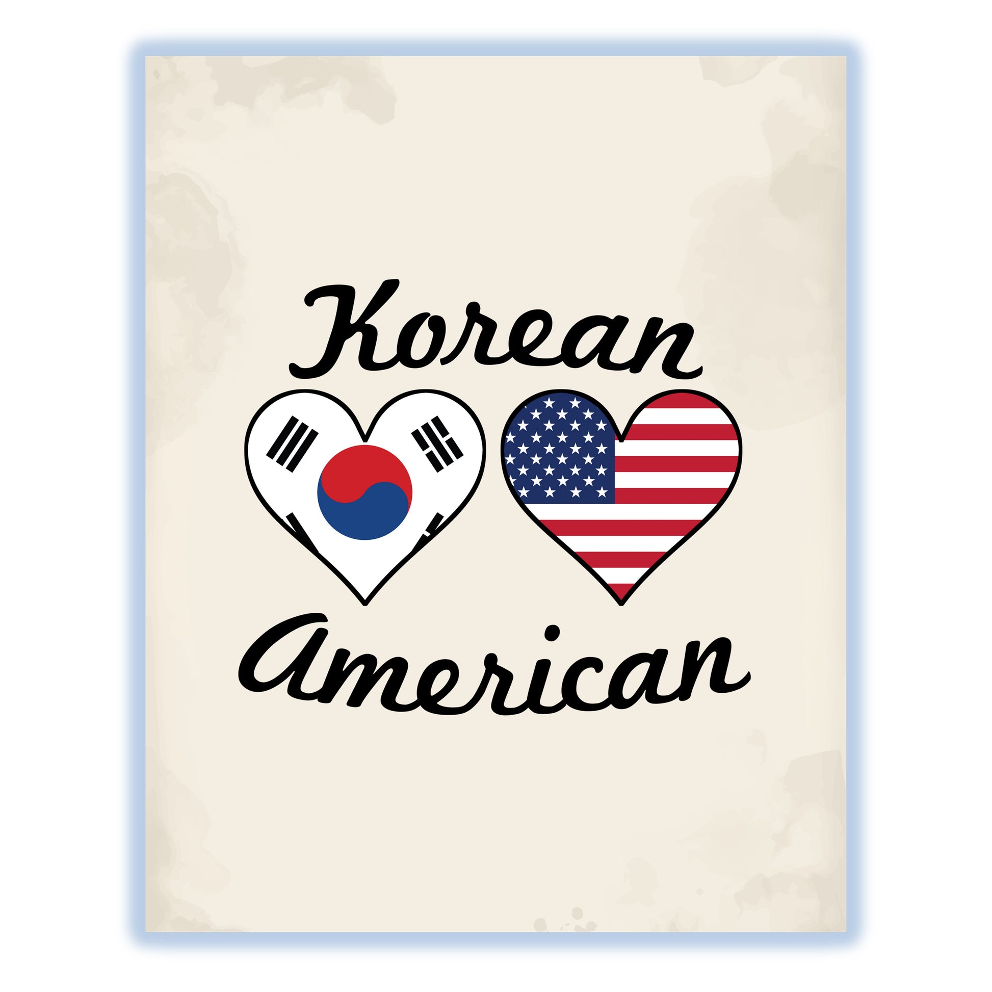 Korean American Flag Hearts 8"x10" Wall Art Print