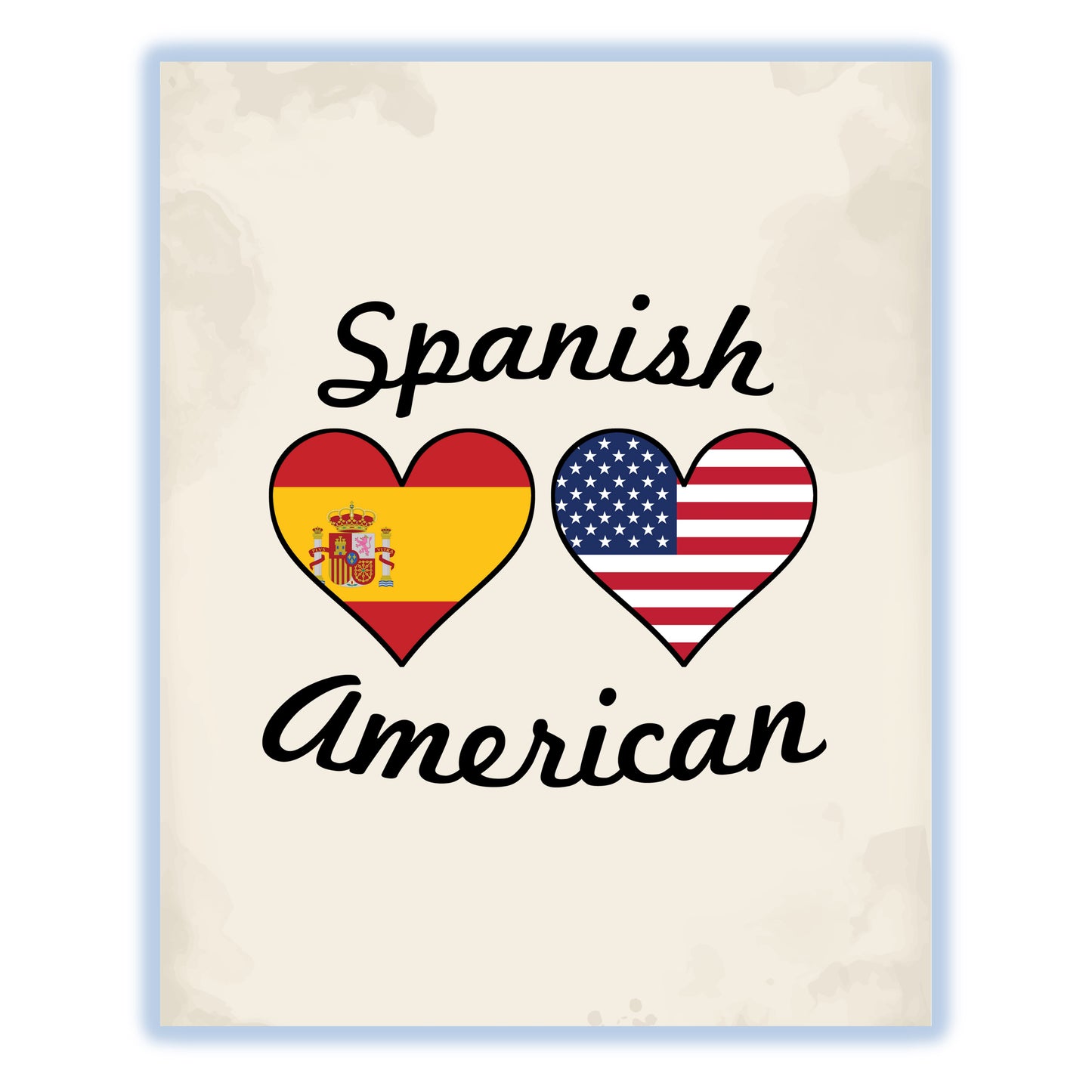 Spanish American Flag Hearts 8"x10" Wall Art Print