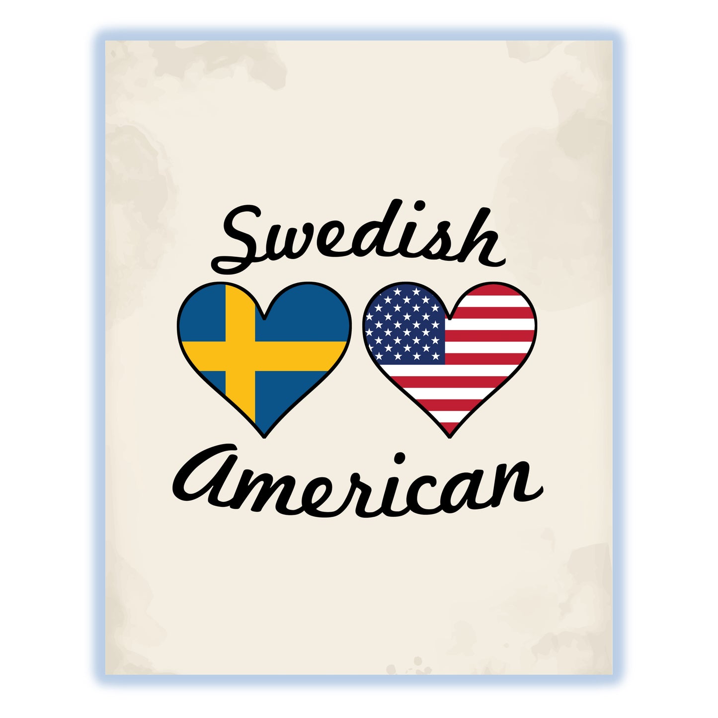 Swedish American Flag Hearts 8"x10" Wall Art Print