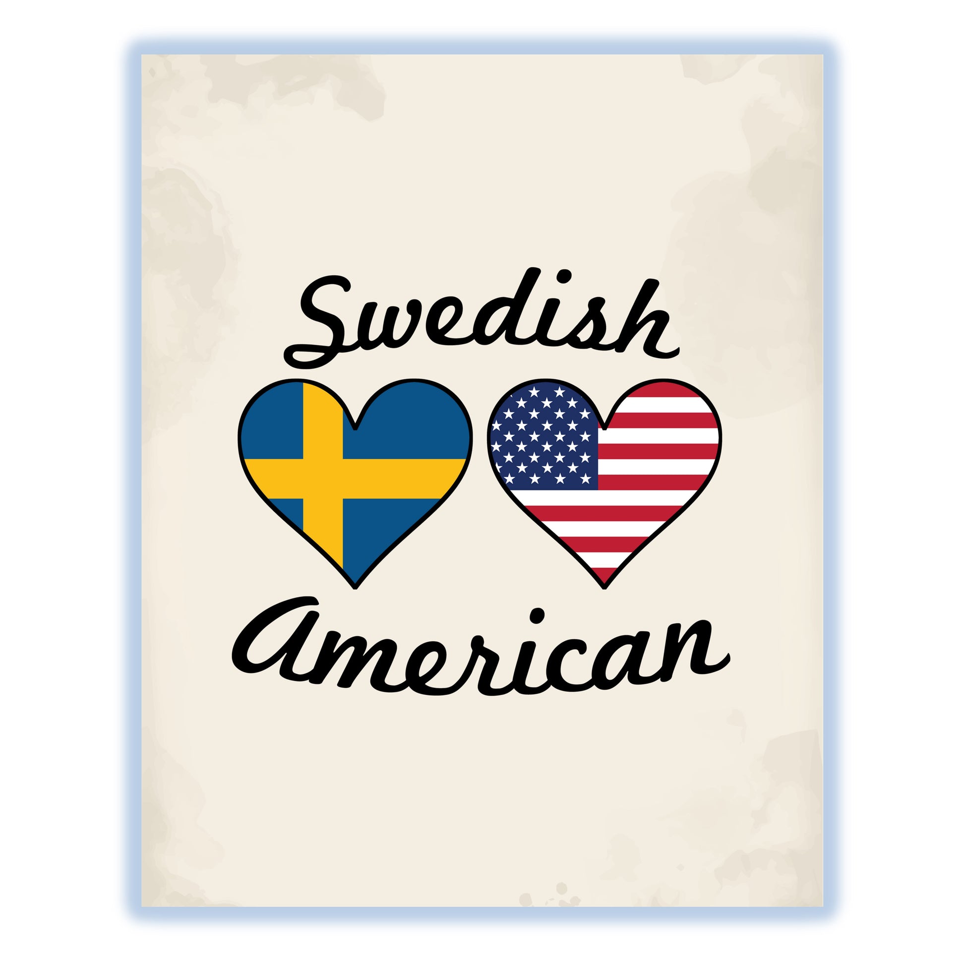 Swedish American Flag Hearts 8"x10" Wall Art Print