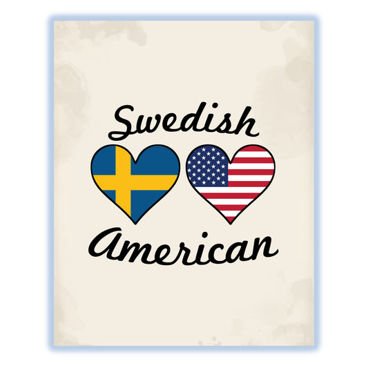 Swedish American Flag Hearts 8"x10" Wall Art Print