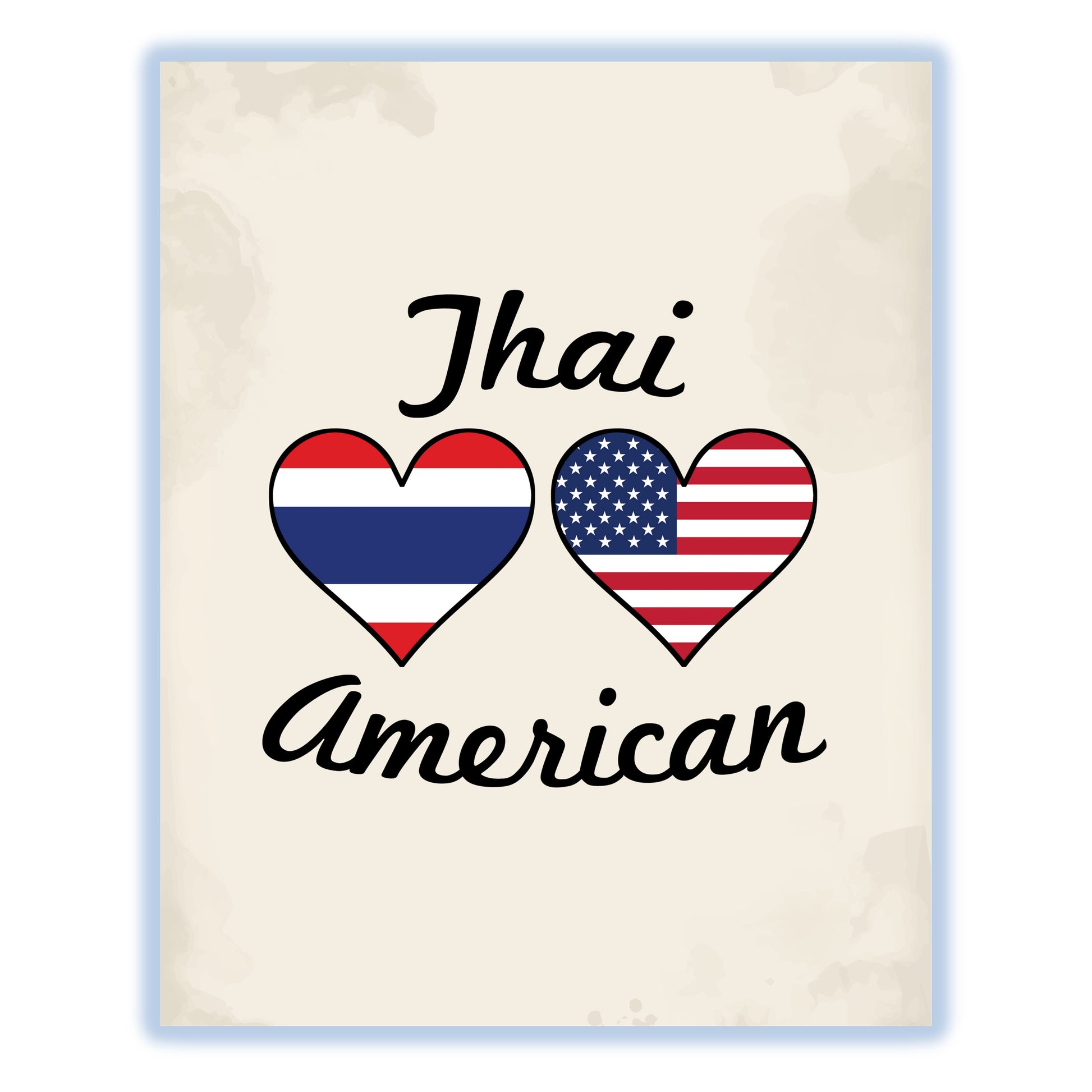 Thai American Flag Hearts 8"x10" Wall Art Print