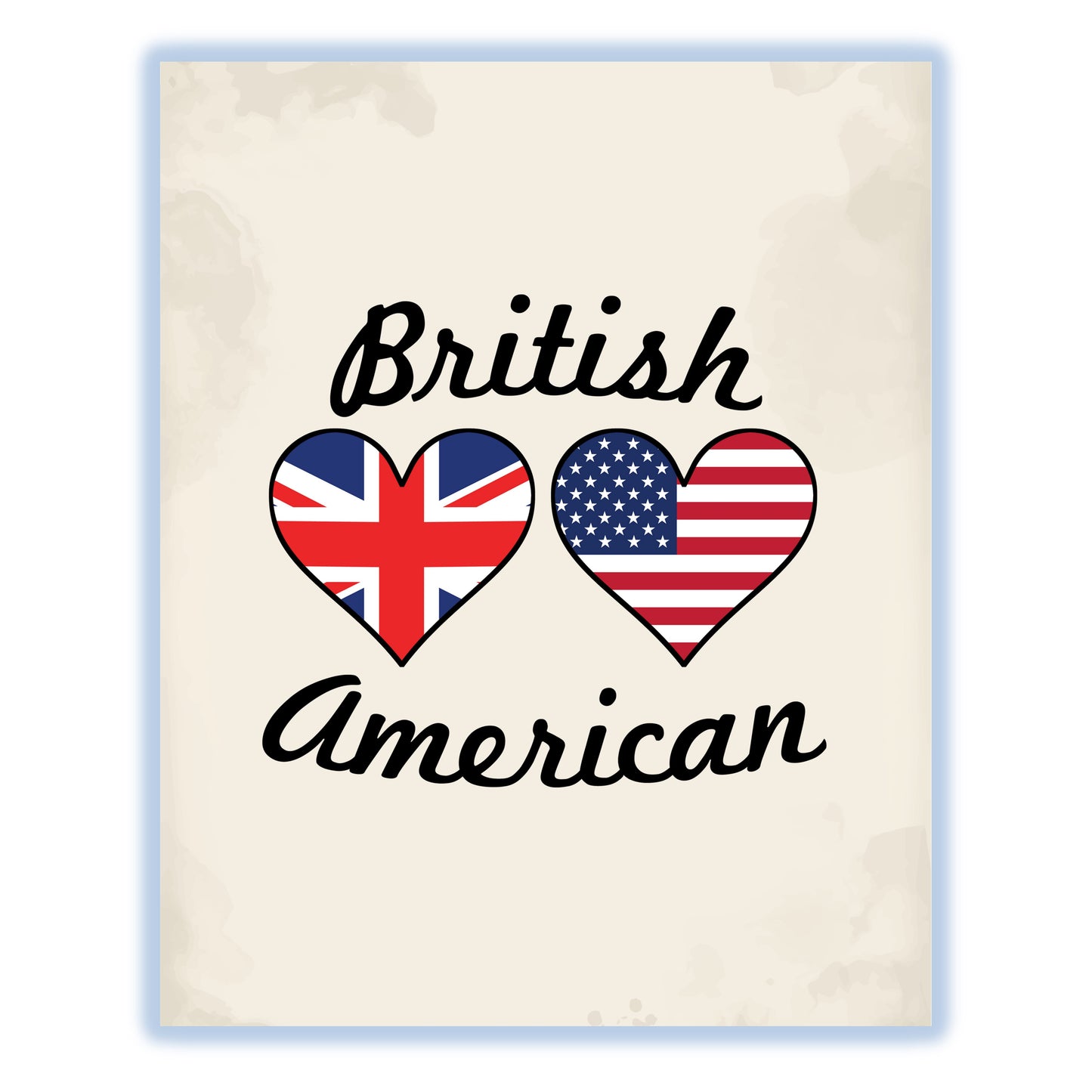 British American Flag Hearts 8"x10" Wall Art Print