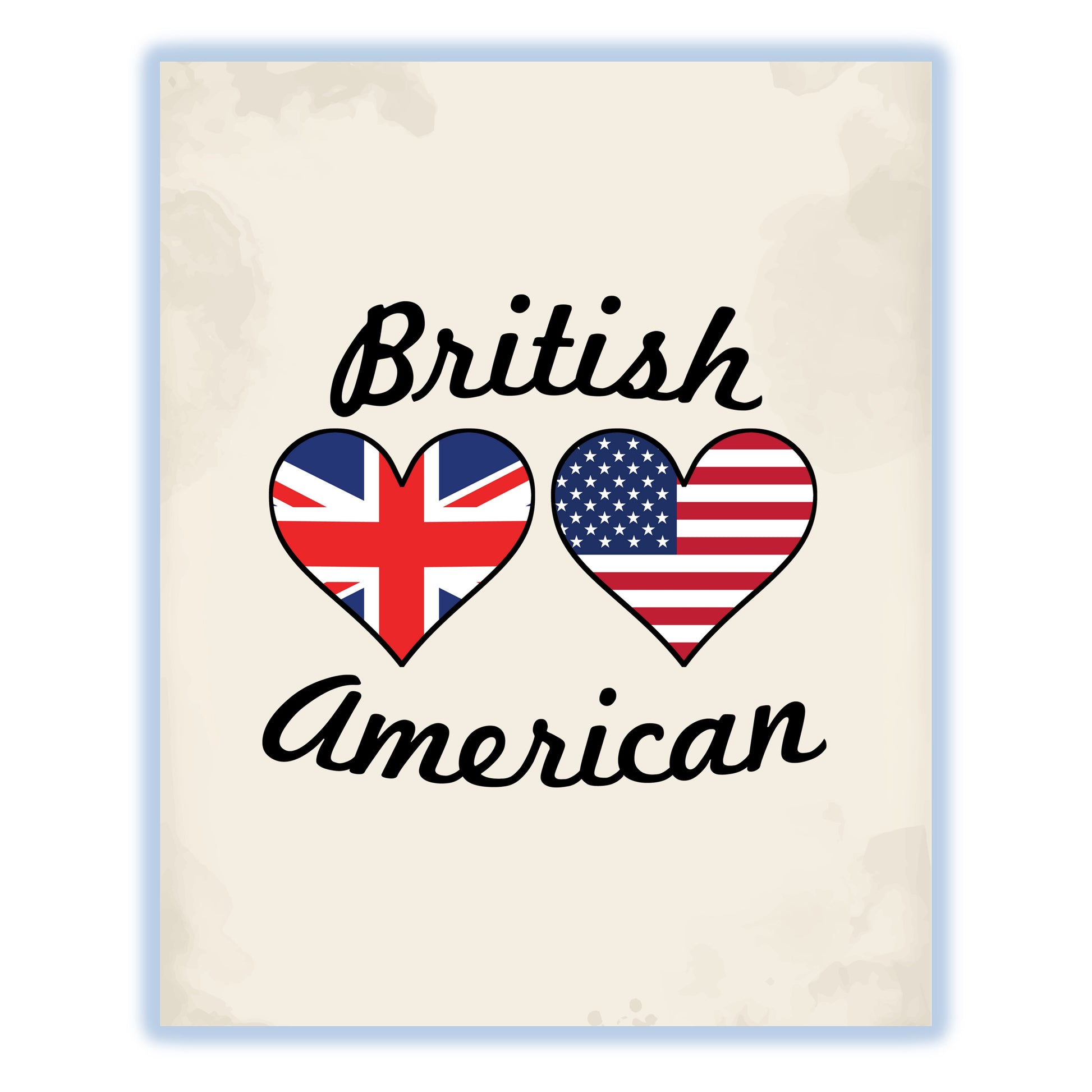 British American Flag Hearts 8"x10" Wall Art Print