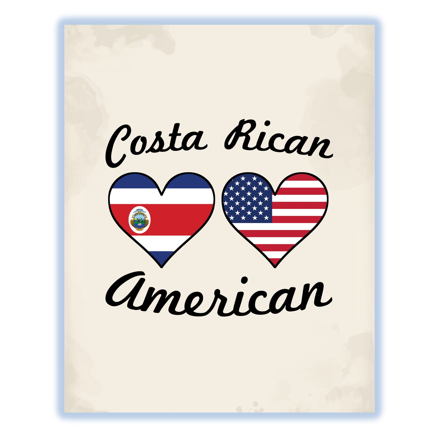 Costa Rican American Flag Hearts 8"x10" Wall Art Print