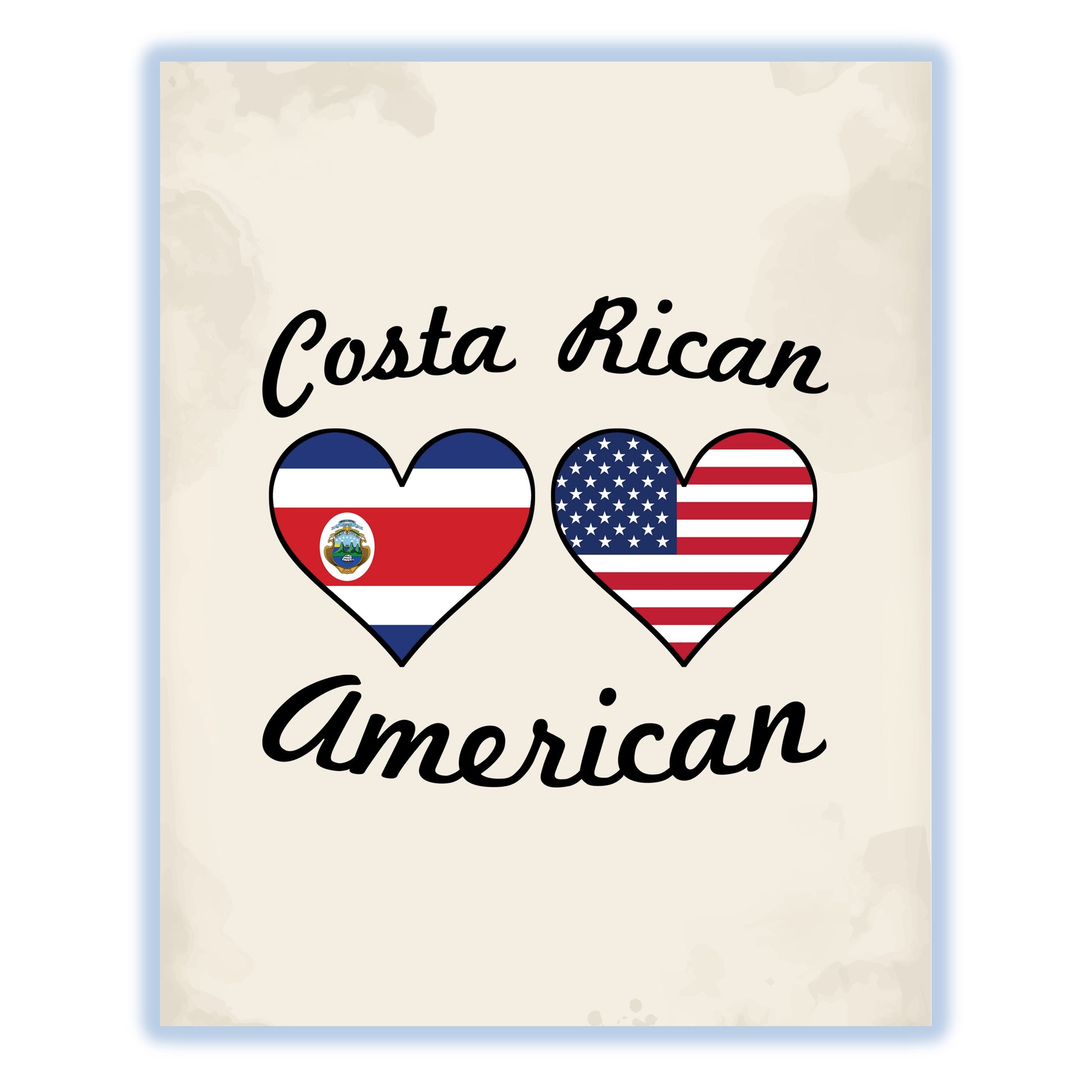 Costa Rican American Flag Hearts 8"x10" Wall Art Print