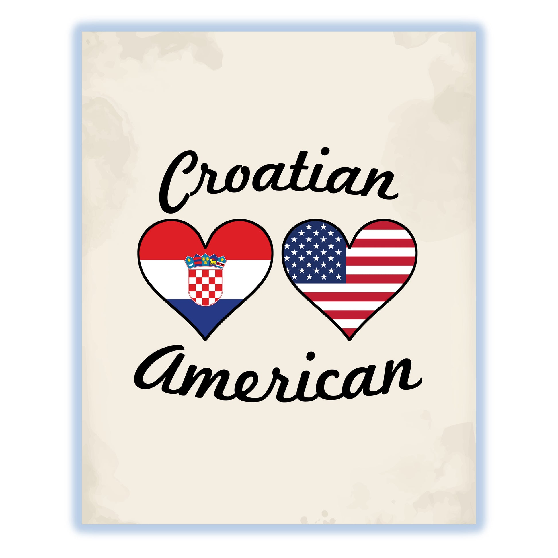 Croatian American Flag Hearts 8"x10" Wall Art Print