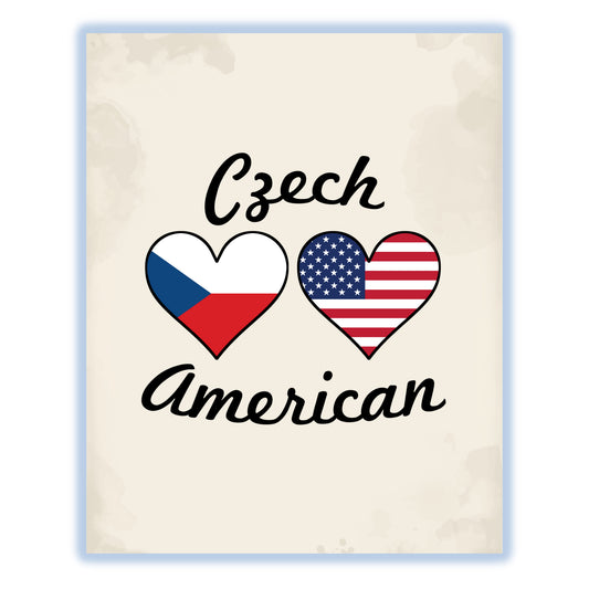 Czech American Flag Hearts 8"x10" Wall Art Print