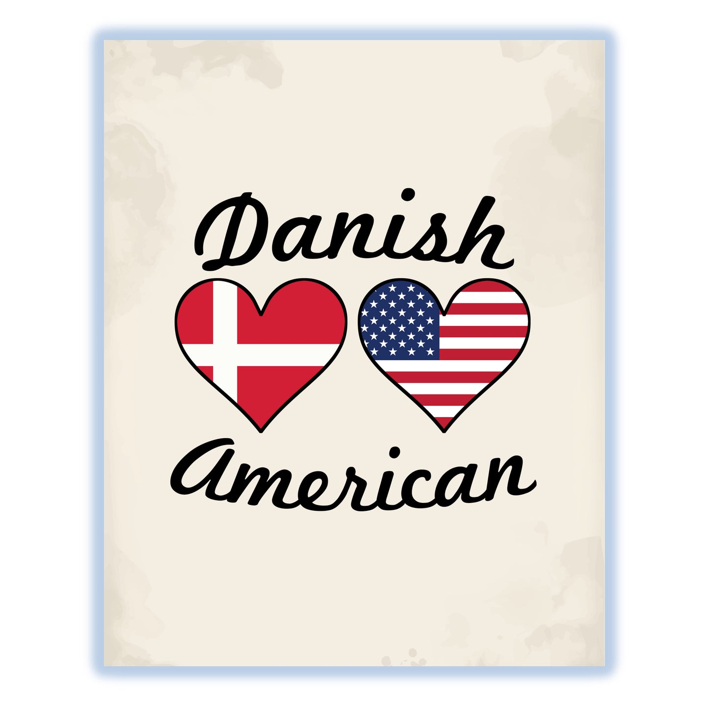 Danish American Flag Hearts 8"x10" Wall Art Print