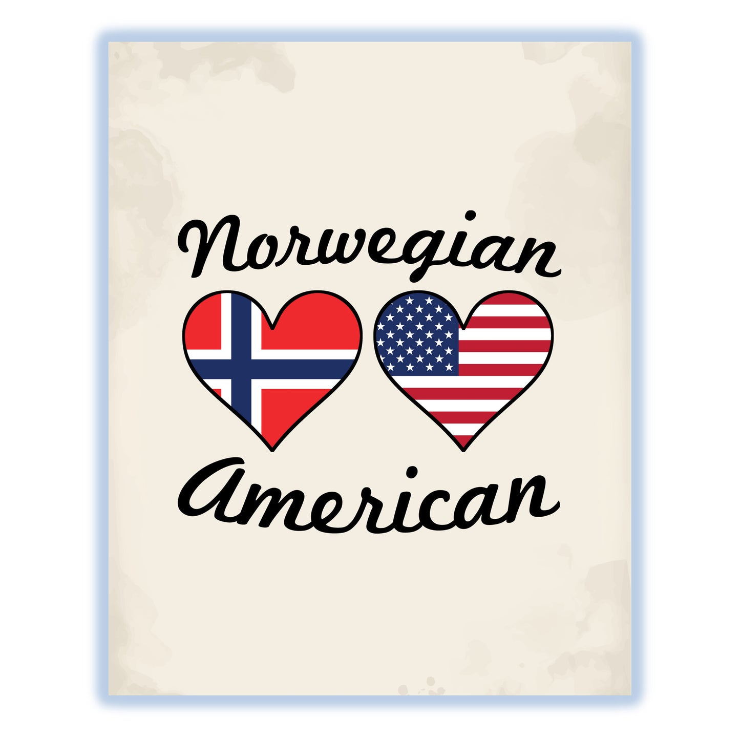 Norwegian American Flag Hearts 8"x10" Wall Art Print