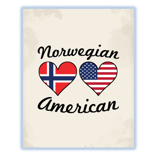 Norwegian American Flag Hearts 8"x10" Wall Art Print