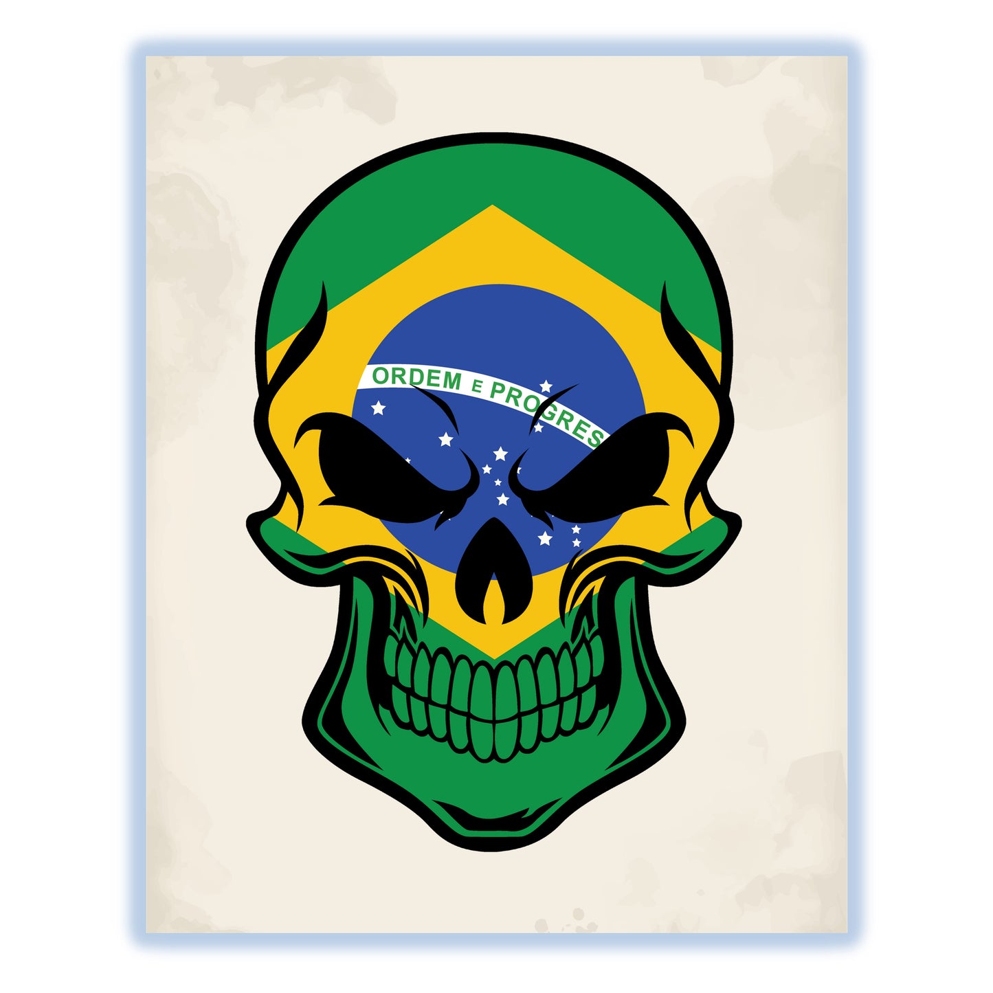 Brazilian Flag Brazil Skull Cool 8"x10" Wall Art Print