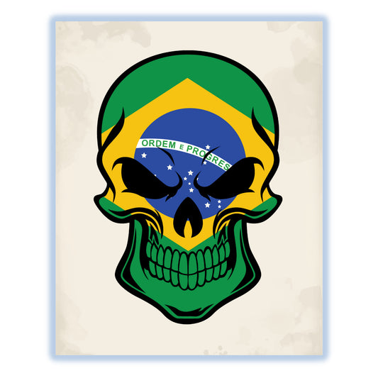 Brazilian Flag Brazil Skull Cool 8"x10" Wall Art Print