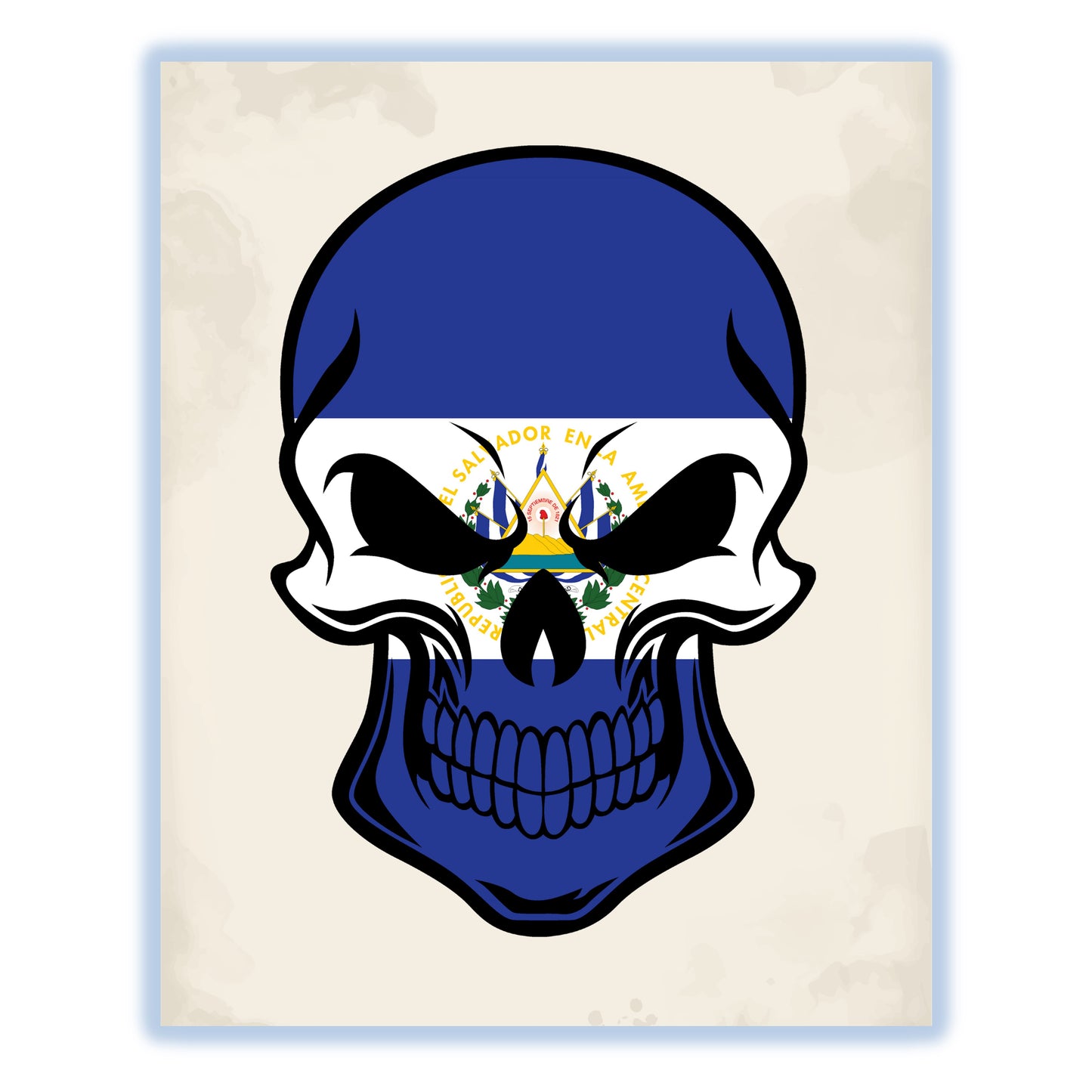 El Salvadorian Flag El Salvador Skull Cool 8"x10" Wall Art Print