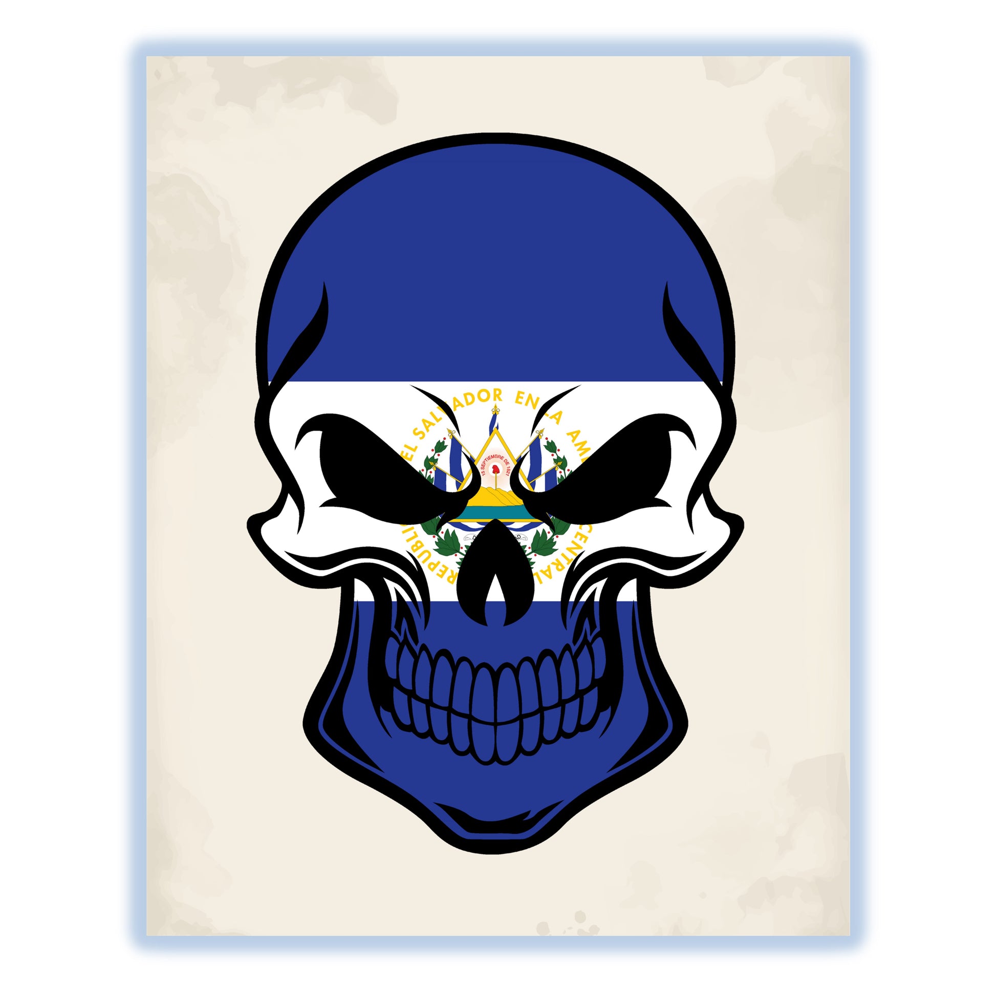 El Salvadorian Flag El Salvador Skull Cool 8"x10" Wall Art Print