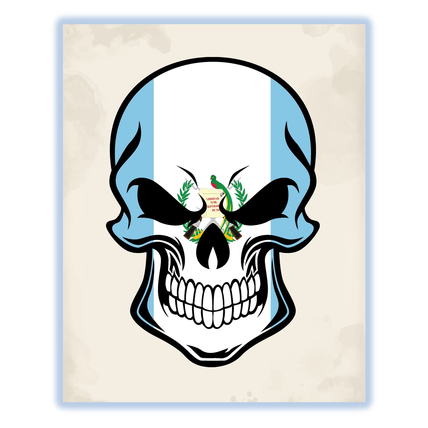 Guatemalan Flag Guatemala Skull Cool 8"x10" Wall Art Print
