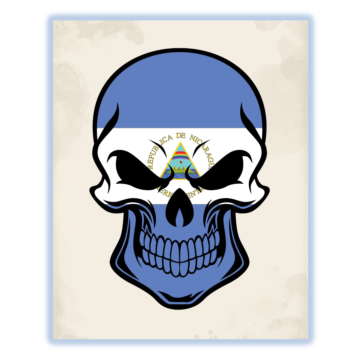 Nicaraguan Flag Nicaragua Skull Cool 8"x10" Wall Art Print