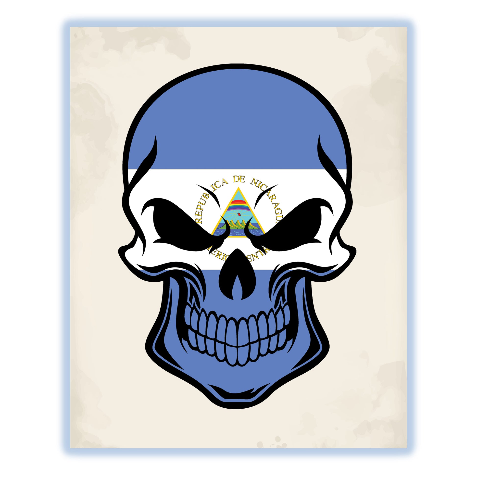Nicaraguan Flag Nicaragua Skull Cool 8"x10" Wall Art Print