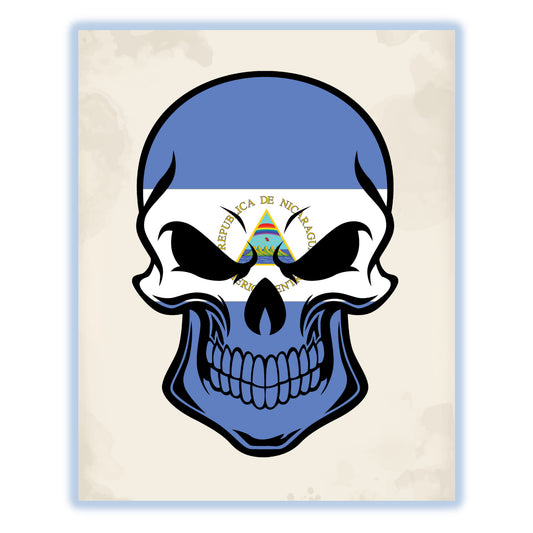 Nicaraguan Flag Nicaragua Skull Cool 8"x10" Wall Art Print
