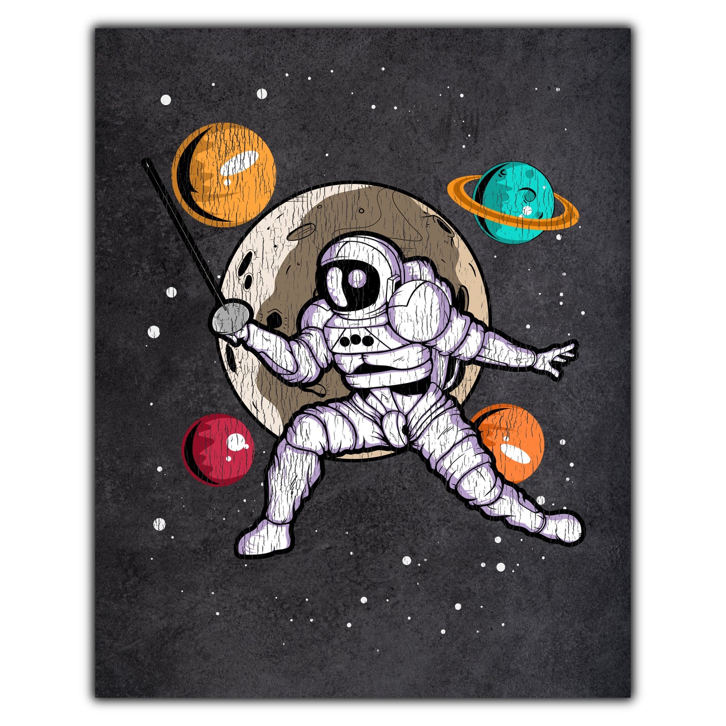 Fencing Astronaut Outer Space Spaceman Distressed 8"x10" Wall Art Print