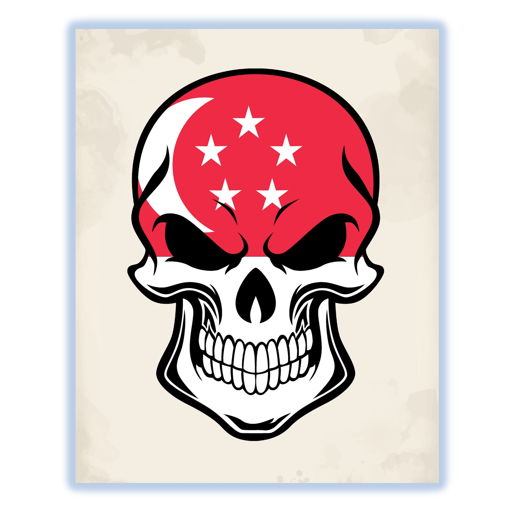 Singaporean Flag Singapore Skull Cool 8"x10" Wall Art Print
