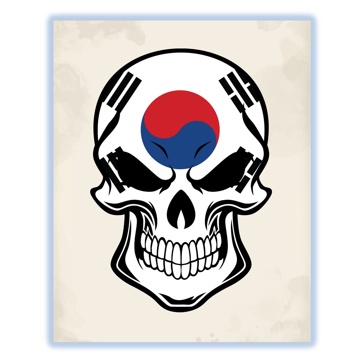 Korean Flag South Korea Skull Cool 8"x10" Wall Art Print