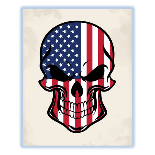 American Flag America Skull Cool 8"x10" Wall Art Print