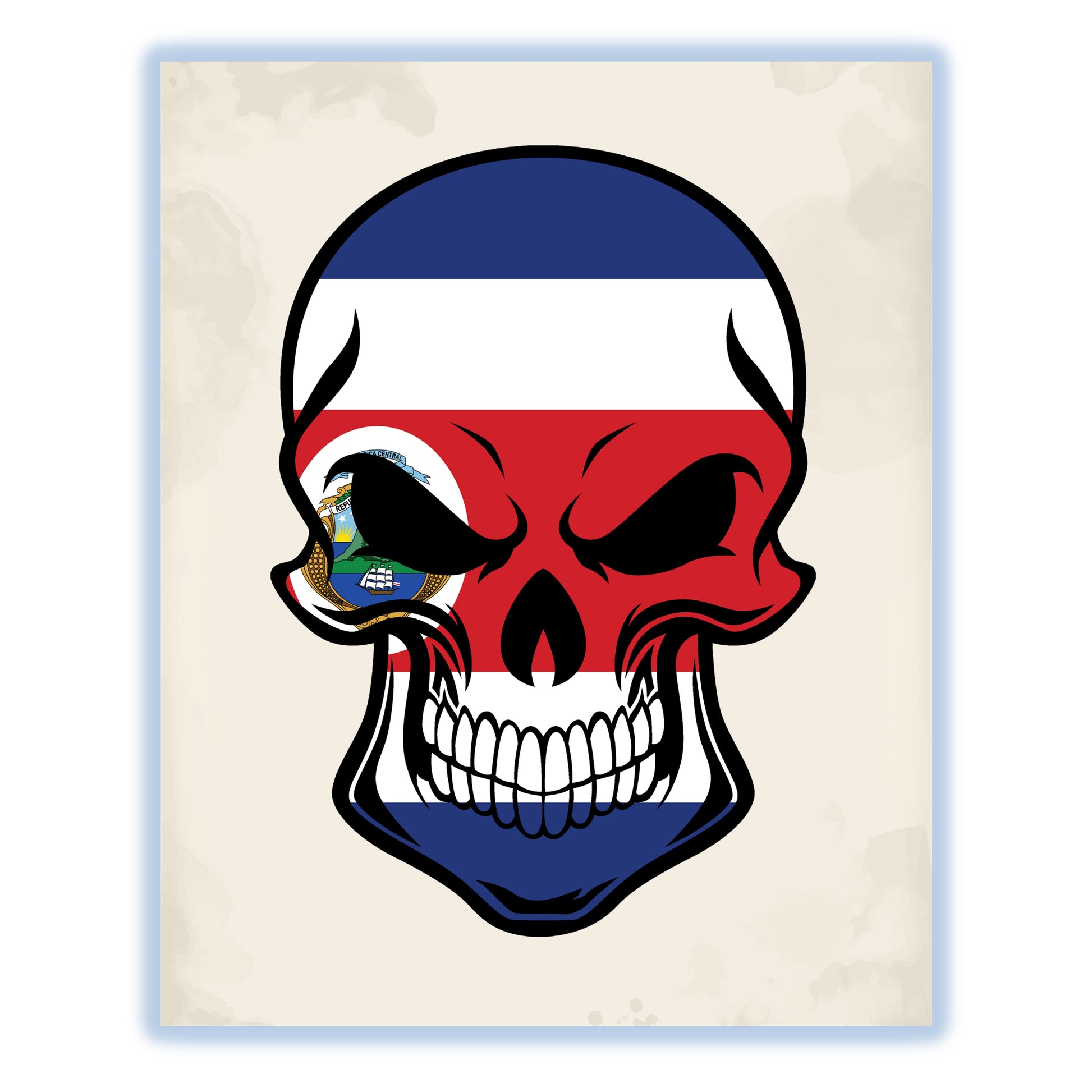 Costa Rican Flag Costa Rica Skull Cool 8"x10" Wall Art Print