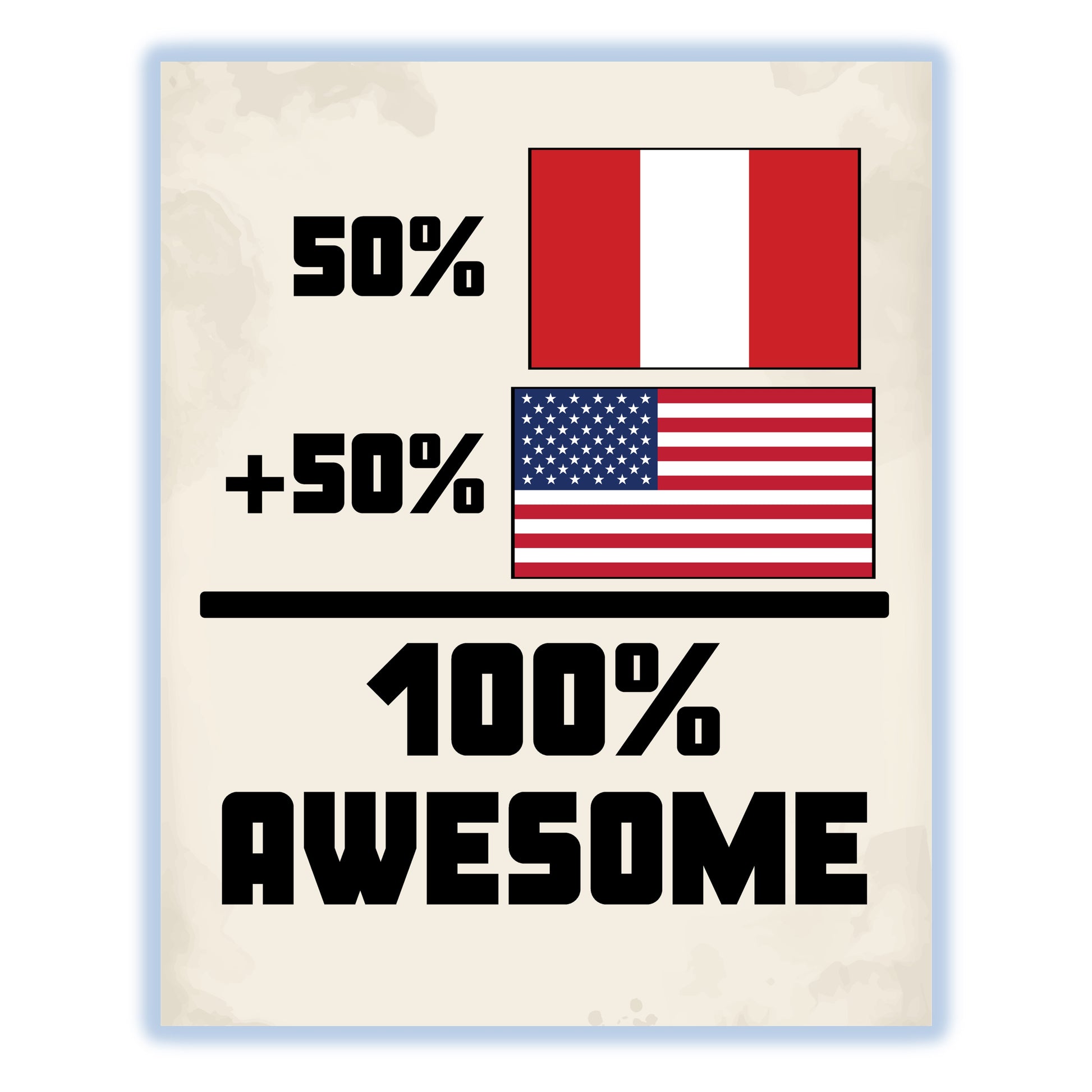 50% Peruvian 50% American 100% Awesome Funny Flag 8"x10" Wall Art Print