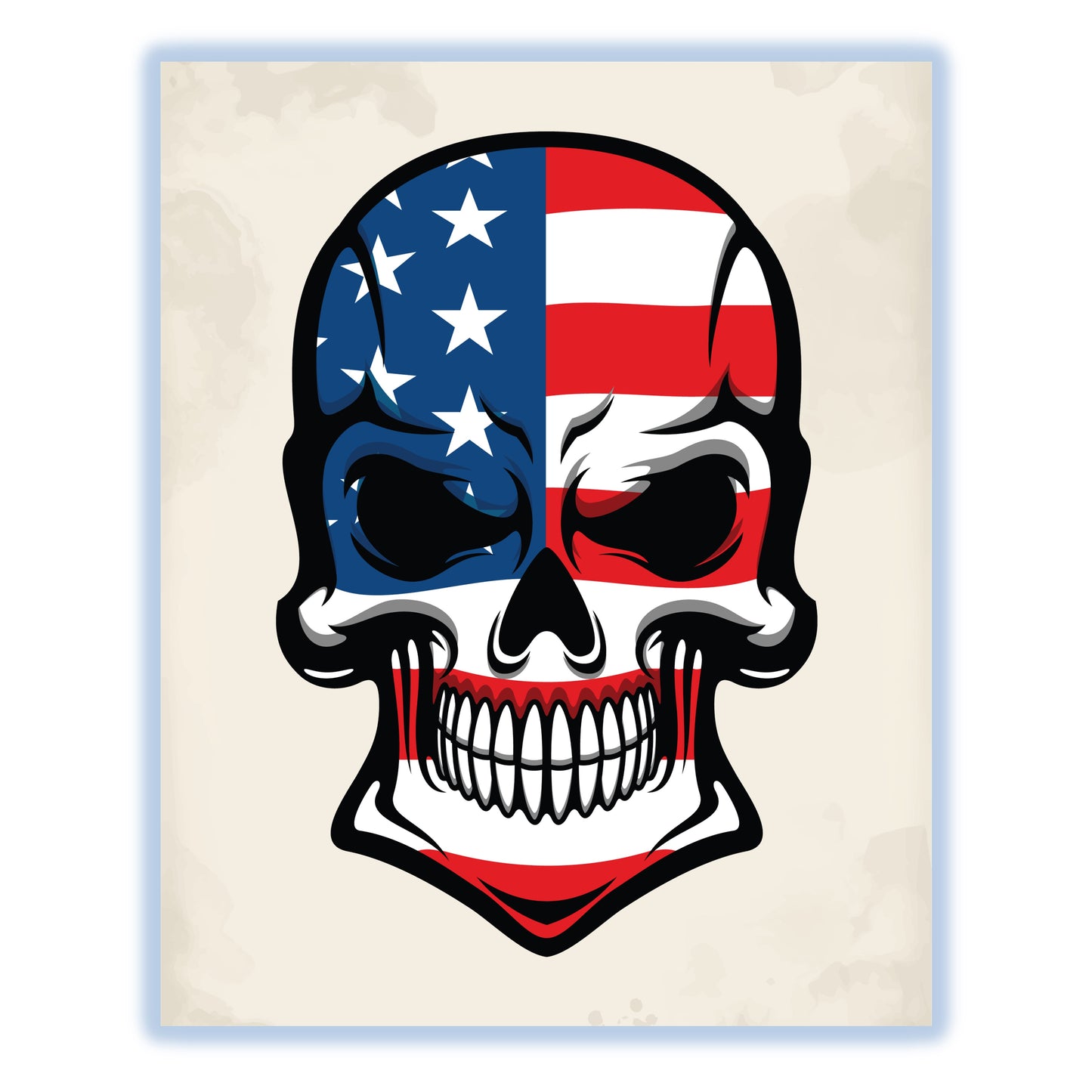 American Flag Skull Cool United States Skull 8"x10" Wall Art Print