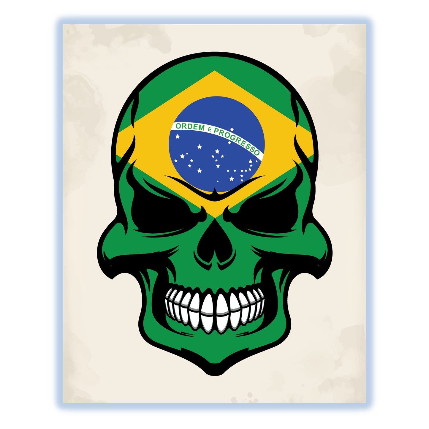 Brazilian Flag Skull Cool Brazil Skull 8"x10" Wall Art Print