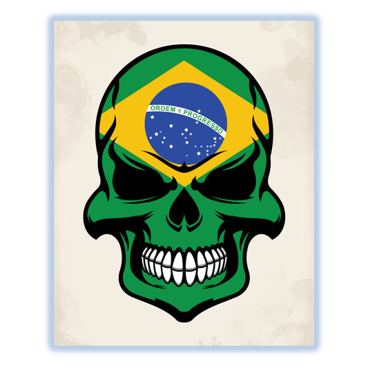 Brazilian Flag Skull Cool Brazil Skull 8"x10" Wall Art Print