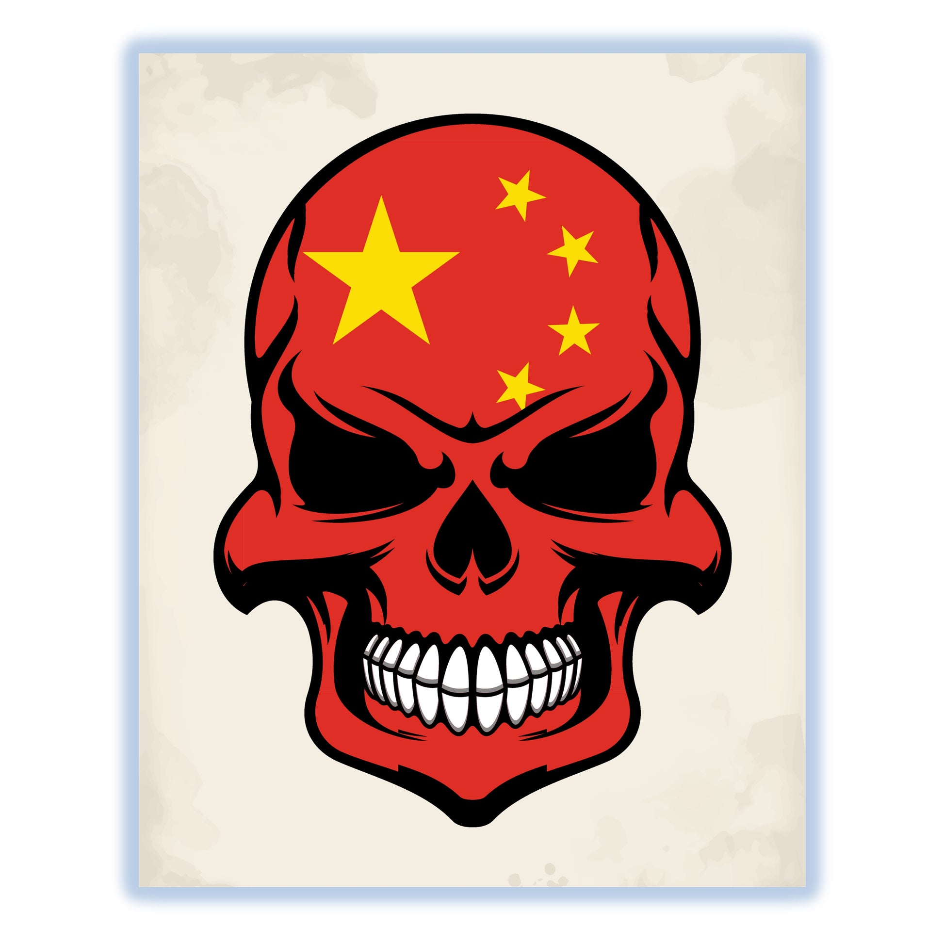 Chinese Flag Skull Cool China Skull 8"x10" Wall Art Print