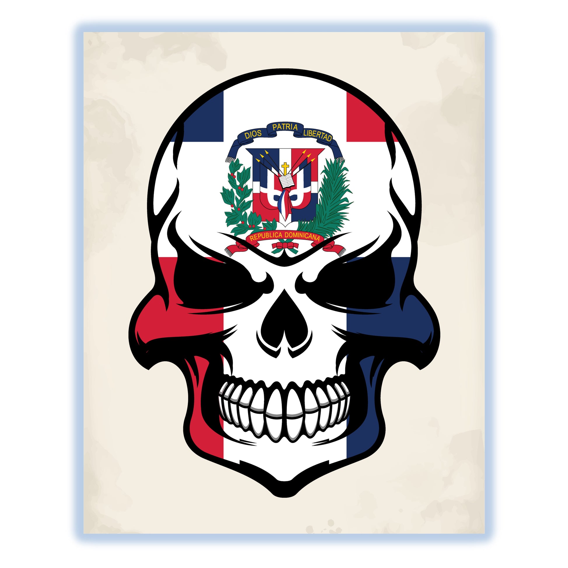 Dominican Flag Skull Cool Dominican Republic Skull 8"x10" Wall Art Print