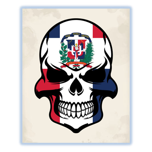 Dominican Flag Skull Cool Dominican Republic Skull 8"x10" Wall Art Print