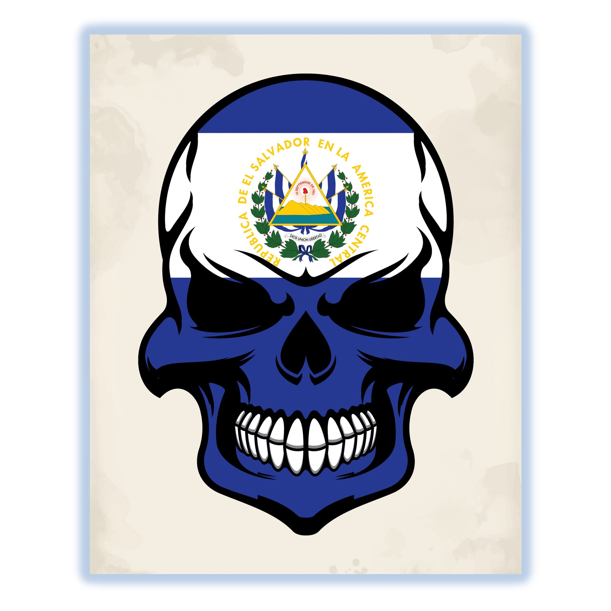 El Salvadorian Flag Skull Cool El Salvador Skull 8"x10" Wall Art Print