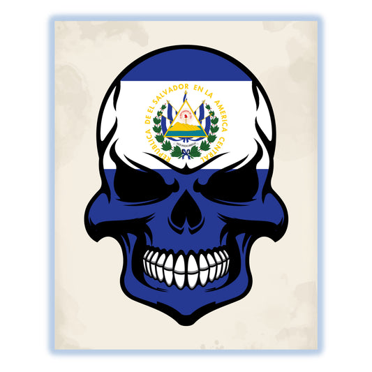 El Salvadorian Flag Skull Cool El Salvador Skull 8"x10" Wall Art Print