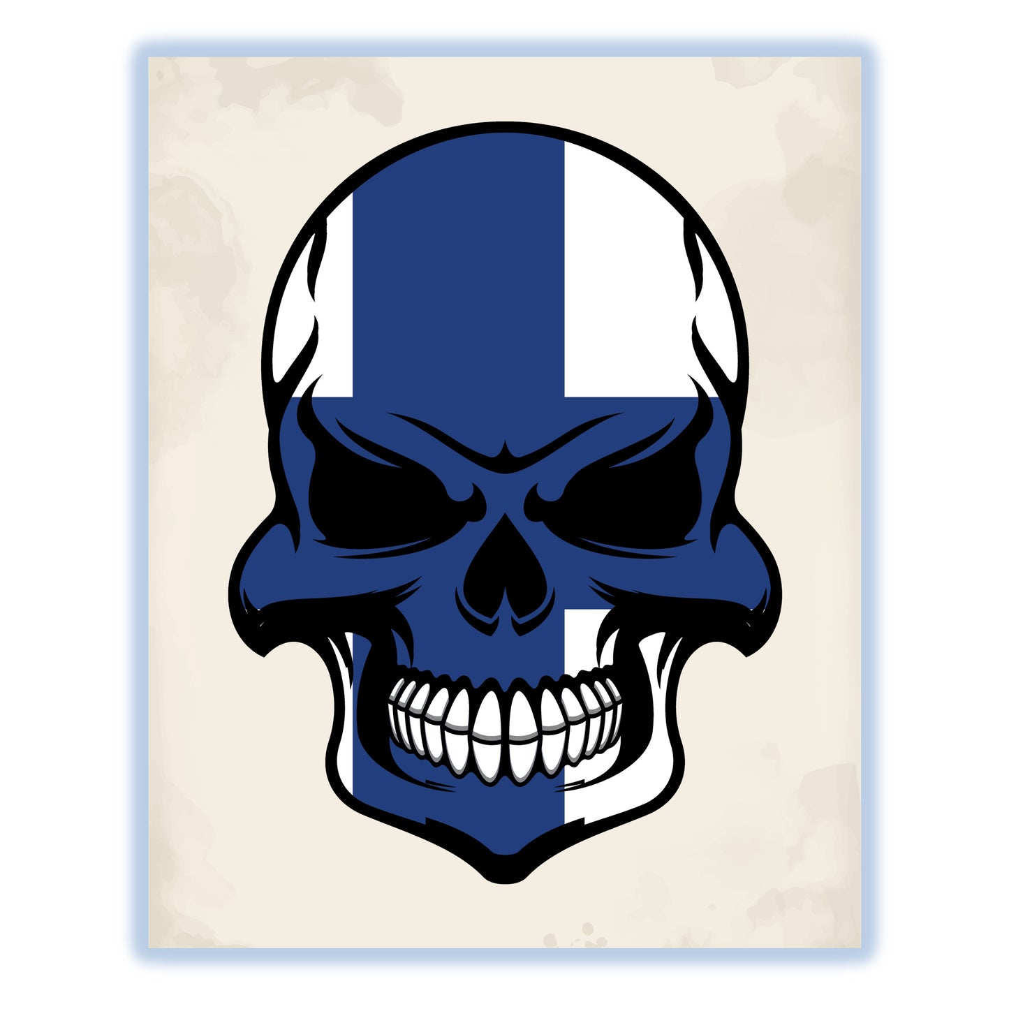 Finnish Flag Skull Cool Finland Skull 8"x10" Wall Art Print