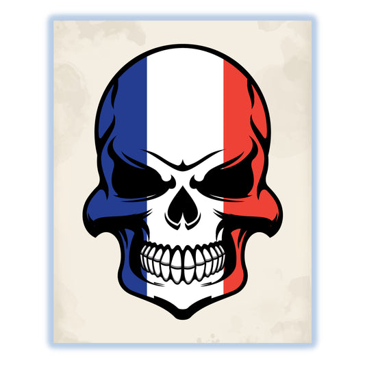 French Flag Skull Cool France Skull 8"x10" Wall Art Print