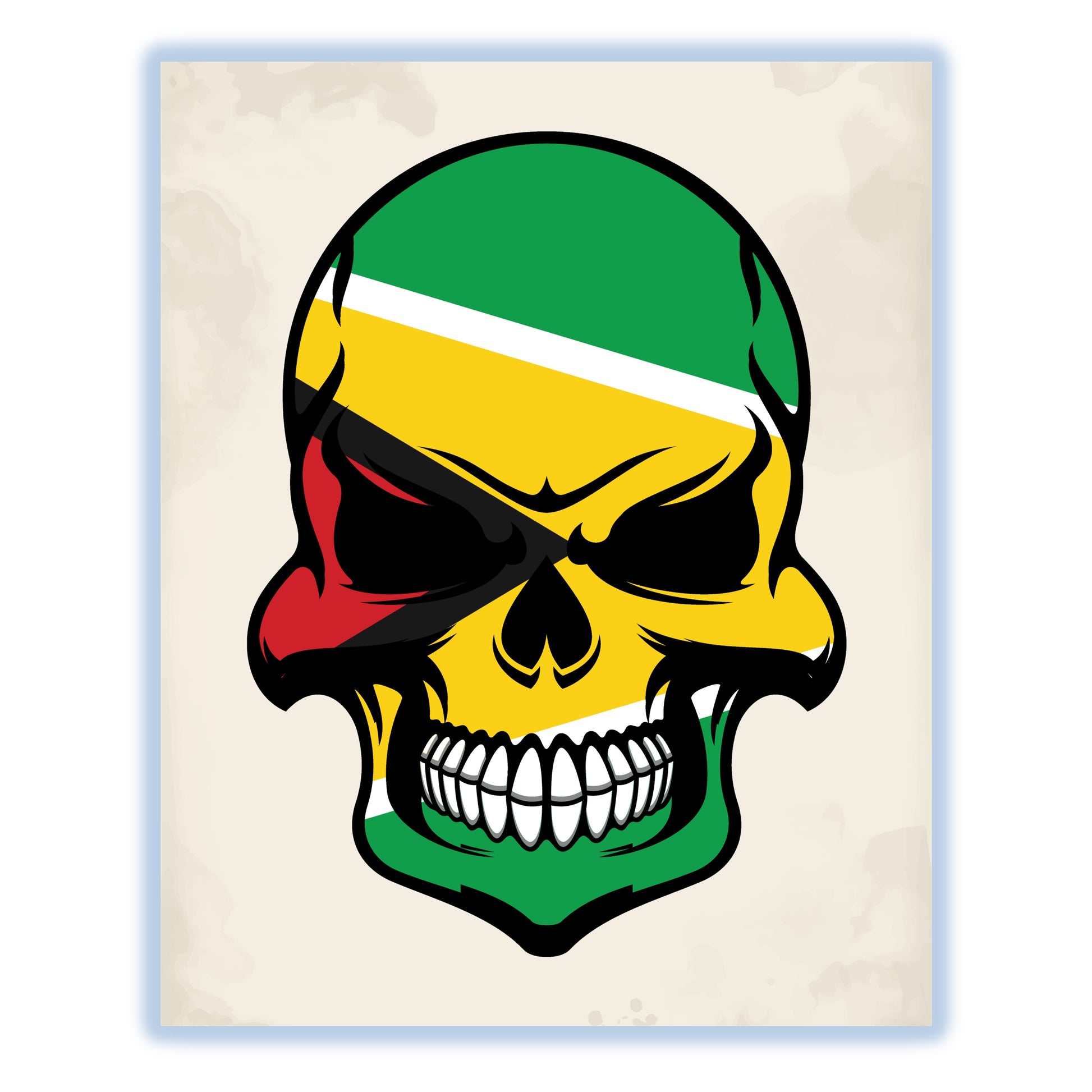 Guyanese Flag Skull Cool Guyana Skull 8"x10" Wall Art Print