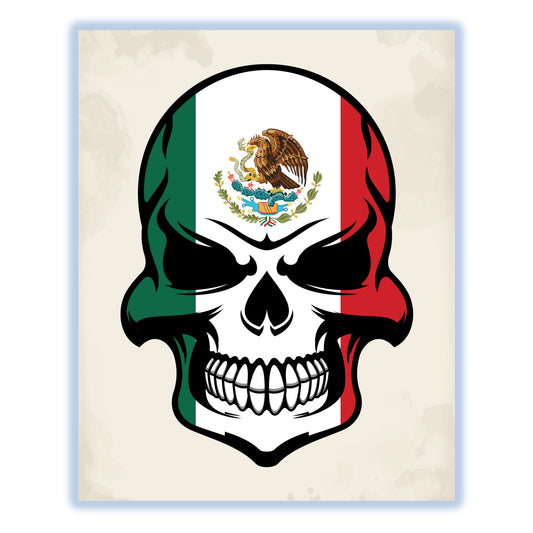 Mexican Flag Skull Cool Day Of The Dead Skull 8"x10" Wall Art Print