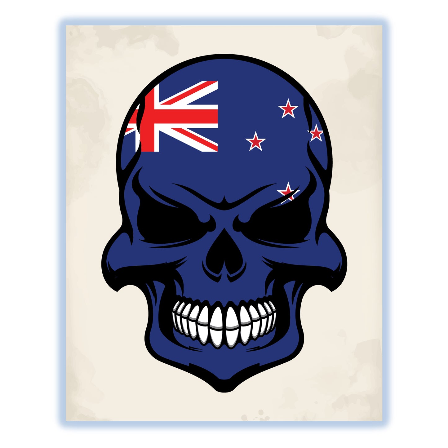 Kiwi Flag Skull Cool New Zealand Skull 8"x10" Wall Art Print