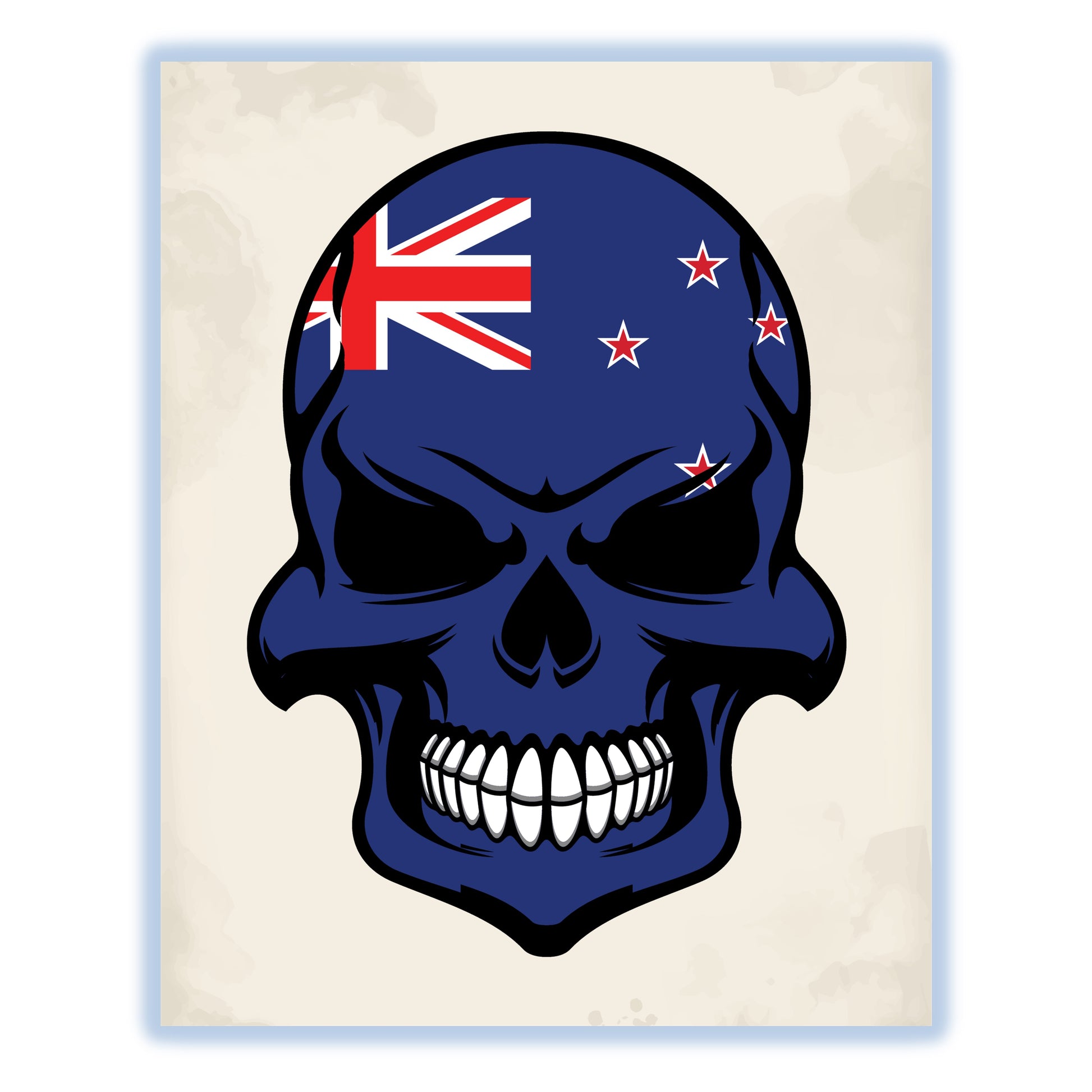 Kiwi Flag Skull Cool New Zealand Skull 8"x10" Wall Art Print
