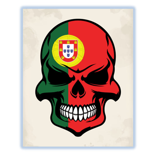 Portuguese Flag Skull Cool Portugal Skull 8"x10" Wall Art Print